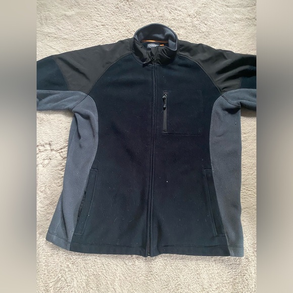 QUIKSILVER Jacket Men's Size XL Full Zip POLAR FLEECE Black Gray Logo Pockets - Picture 1 of 6